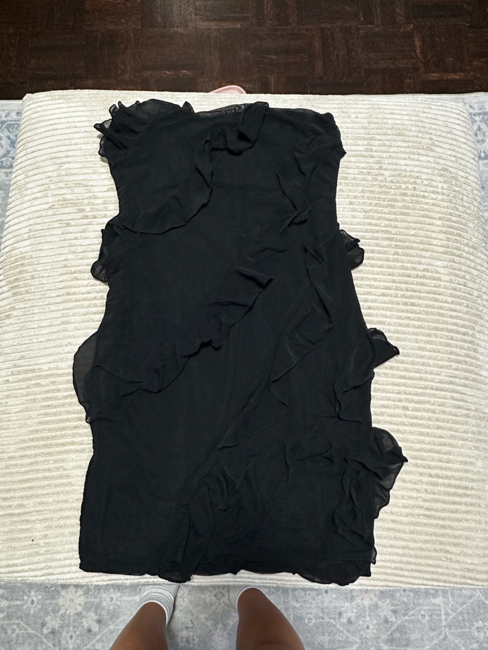 Black Ruffled Sheer-Trim Slip / Camisole